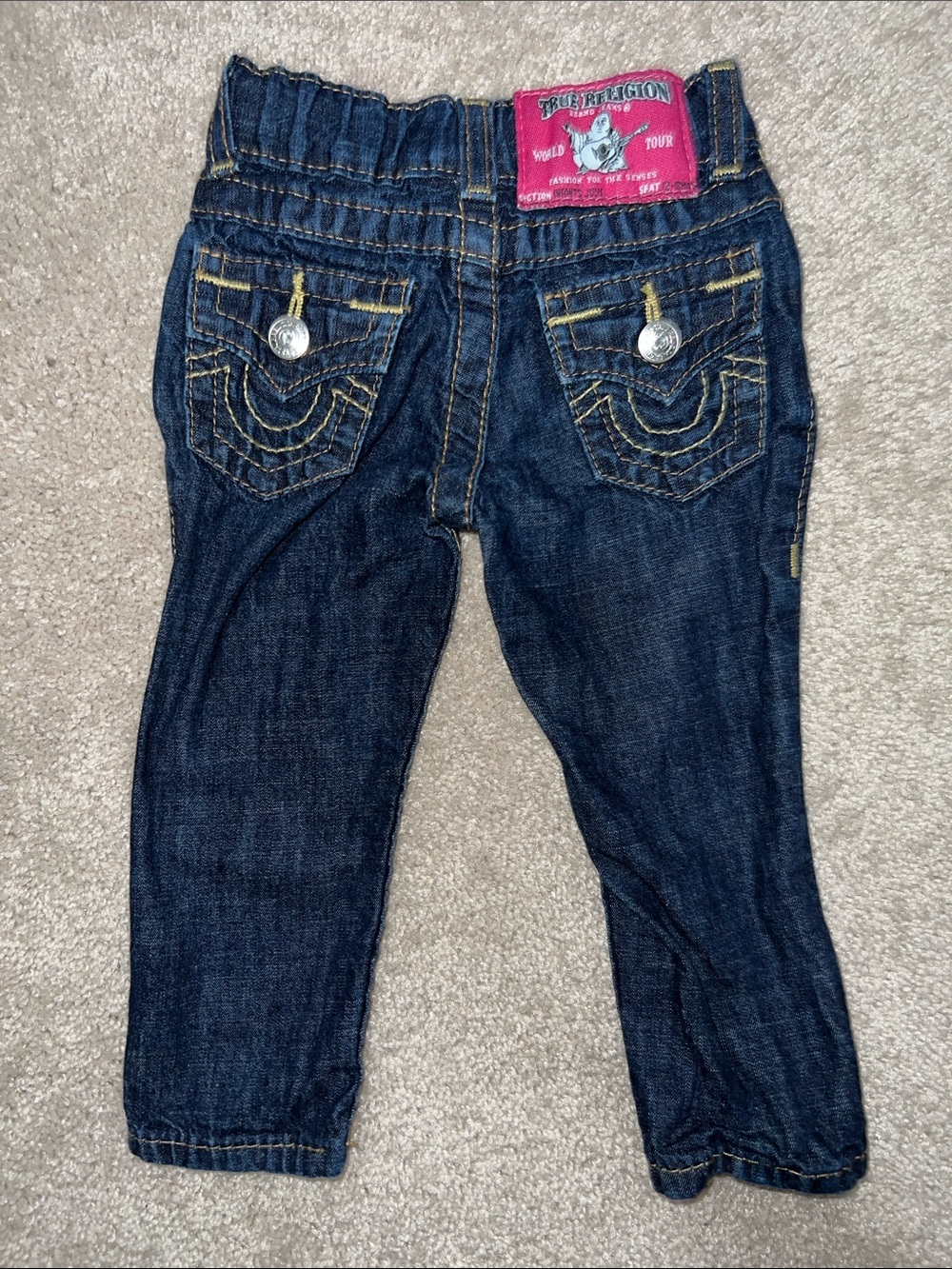 True Religion Dark Blue Skinny Jeans with Yellow Stitching